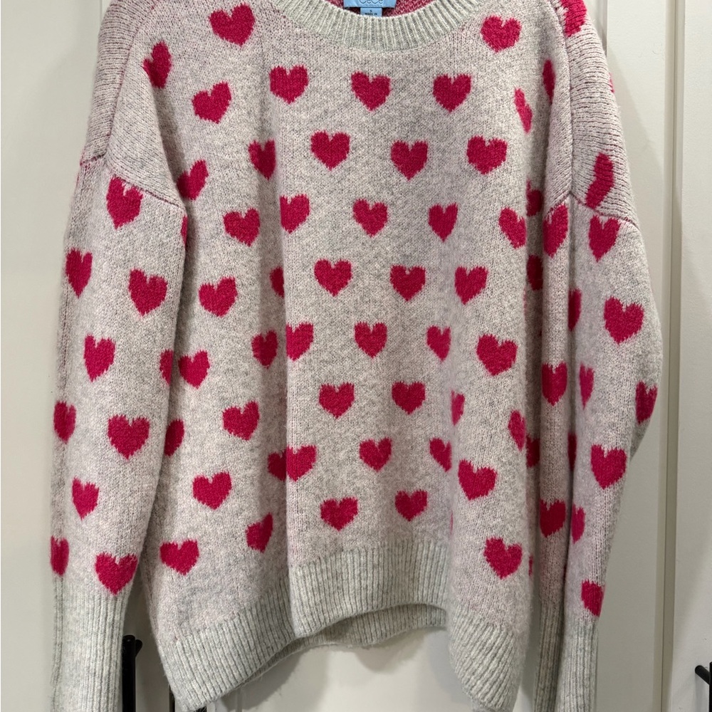 CeCe Pink and Cream Heart Sweater